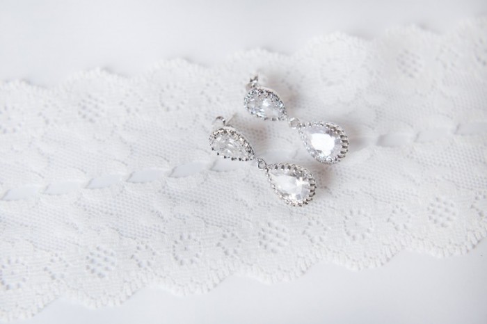 Sterling Silver teardrop crystal bridal earrings