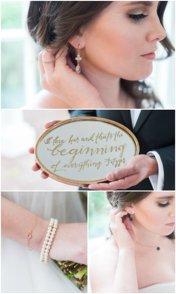 Navy blue gold rose gold Washington D.C. wedding inspiration editorial styled shoot couture bridal jewelry druzy pearl crystal by j'adorn designs Maryland DC Virginia custom jeweler bridal accessories Red October Photography Simply Breathe Events