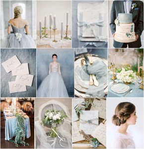Blue winter wedding style inspiration, blue wedding dress, boho bride, custom silver hair vine by J'Adorn Designs