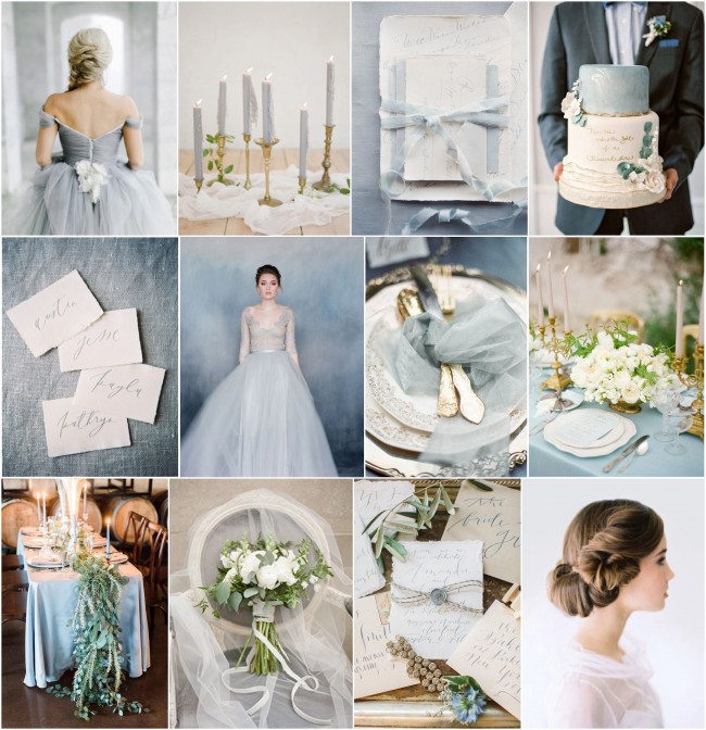 Blue winter wedding style inspiration, blue wedding dress, boho bride, custom silver crystal hair vine by J'Adorn Designs