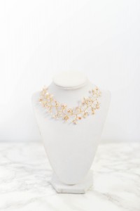 Gold bridal choker necklace with pearls and crystals, by J'Adorn Designs custom jewelry and modern bridal accessories