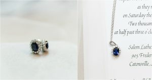 Custom Sapphire Oval Halo Earrings and Necklace Jewelry Set by Baltimore Custom Jeweler J'Adorn Designs