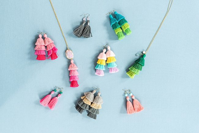 Spring jewelry pop-up featuring bright color tassel earrings, spring jewelry trends, colorful fashion jewelry by J'Adorn Designs jewelry designer