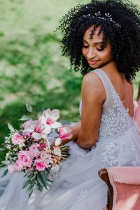 Spring wedding in Baltimore inspiration, cherry blossoms wedding ideas featuring custom bridal accessories for African American bridal fashion by J'Adorn Designs