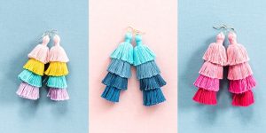 Tiered tassel earrings, rainbow tassel earrings, blue tassel earrings, pink tassel earrings, high quality tassel jewelry made by J'Adorn Designs in Baltimore Maryland