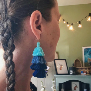 Blue ombre tiered tassel earrings for mother's day gift by J'Adorn Designs designer jewelry