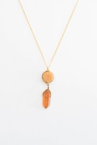 Gold druzy and raw crystal pendant necklace, handcrafted jewelry by Maryland jewelry artisan J'Adorn Designs featured at Baltimore Museum of Art