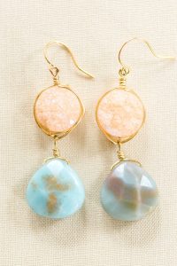 Gold and blue druzy earrings, handcrafted jewelry by Maryland jewelry artisan J'Adorn Designs featured at Baltimore Museum of Art