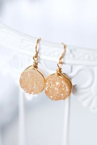 Gold druzy earrings, handcrafted jewelry by Maryland jewelry artisan J'Adorn Designs featured at Baltimore Museum of Art