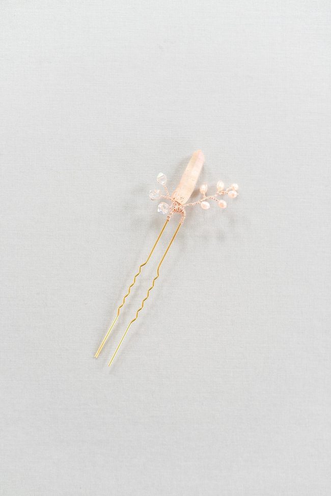Raw crystal and rose gold hair pin, handcrafted jewelry by Maryland jewelry artisan J'Adorn Designs featured at Baltimore Museum of Art