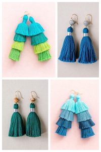 Blue and green tassel earrings by J'Adorn Designs artisan jewelry, for sale at Catonsville craft show MayFair Market