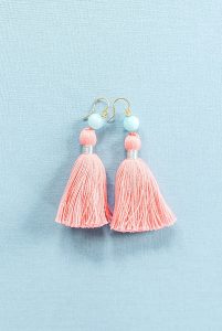 Pantone coral style ideas, Living coral tassel earrings, 2019 color of the year, handcrafted jewelry by J'Adorn Designs