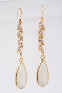 gold crystal vine and opal teardrop bridal earrings jadorn designs custom jewelry