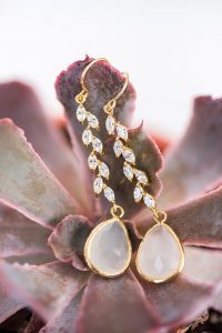 Opal teardrop and crystal vine bridal earrings, custom wedding jewelry by J'Adorn Designs handcrafted bridal accessories