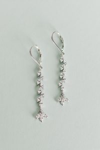 Delicate crystal vine earrings, dainty silver sparkle earrings, custom artisan bridal earrings by J'Adorn Designs handcrafted bridal accessories