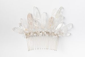 Alternative bridal comb with crystal spikes and tiny crystals in silver, edge rough crystal comb by J'Adorn Designs handcrafted jewelry