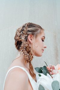 How to Wear a Hair Vine: Two wedding hairstyles featuring our Rose Gold Bridal Vine as a wedding hair accessory. J'Adorn Designs heirloom bridal hair accessories and jewelry