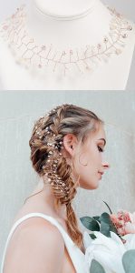 How to Wear a Hair Vine: Two wedding hairstyles featuring our Rose Gold Bridal Vine as a wedding hair accessory. J'Adorn Designs heirloom bridal hair accessories and jewelry