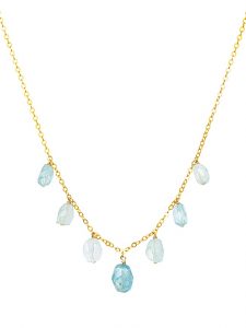 Blue tourmaline drops necklace on a delicate gold chain by J'Adorn Designs for the Harmony Collection