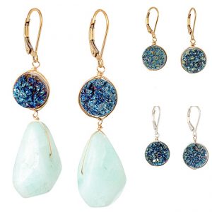 Aqua blue druzy and amazonite gemstone earrings, Most popular jewelry for 2020 by J'Adorn Designs