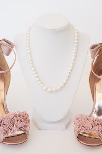 Classic strand of pearls necklace made with Swarovski crystals, affordable wedding jewelry pearl necklace, made by J'Adorn Designs in USA by jewelry artisan Alison Jefferies