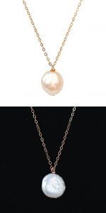 Freshwater coin pearl pendant necklace in yellow gold or rose gold, Most popular jewelry for 2020 by J'Adorn Designs