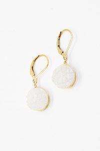 White druzy quartz sparkly earrings in gold, neutral everyday earrings by J'Adorn Designs