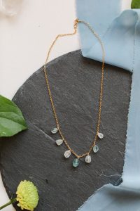Blue tourmaline gemstones and gold necklace, spring jewelry and unique graduation gifts by j'adorn designs artisan jewelry