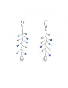 delicate bridal vine earrings in silver and blue flat lay jadorn designs custom jewelry