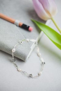 Delicate silver and pearl link bracelet, spring jewelry and unique graduation gifts by j'adorn designs artisan jewelry