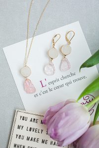 Rose quartz and white druzy jewelry set, spring jewelry and unique graduation gifts for high school seniors by j'adorn designs artisan jewelry